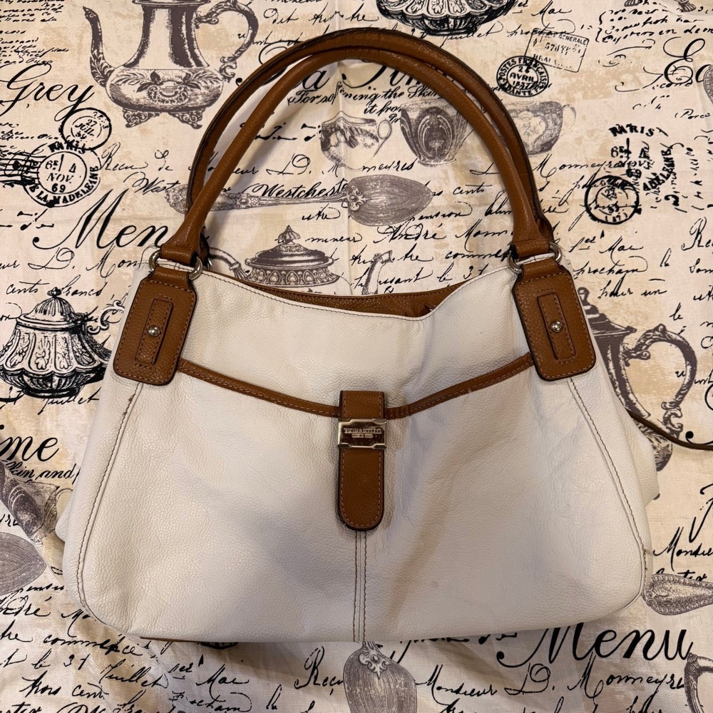 Tignanello White Leather Hobo with Brown Trim